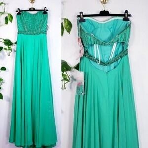 Green Formal Gown Medium Sequin Jade Cutout Flowy Goddess Fairy ALYCE PARIS NWT